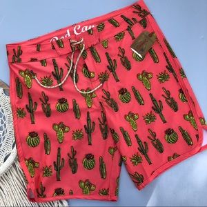 Red camel cactus  board swim shorts